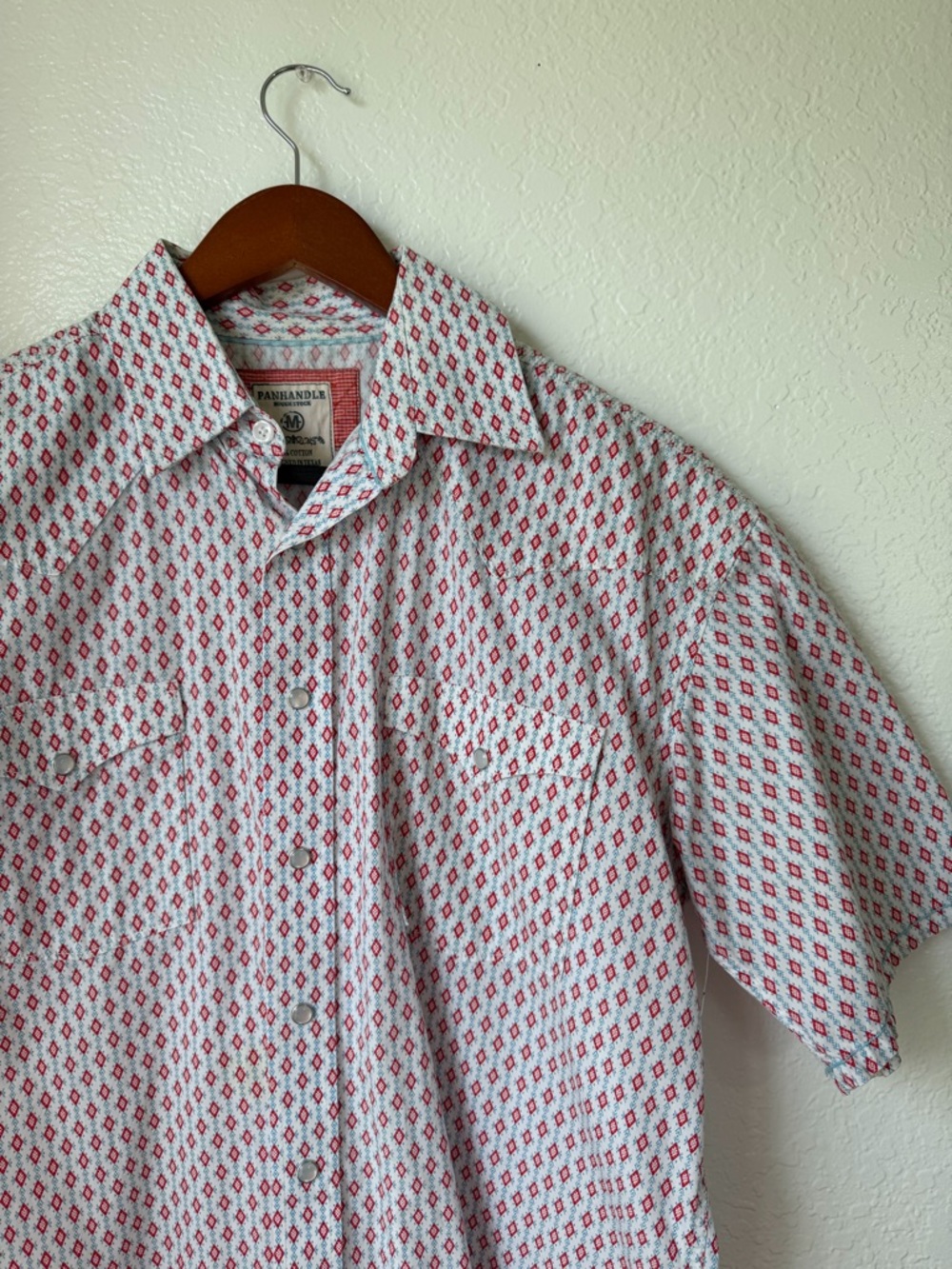 Panhandle Rough Stock Red & Blue Pattern Men’s Short Sleeve Pearl Snap